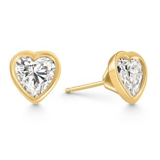 Pompeii3 2Ct TW Heart Shape Diamond Bezel Stud Earrings 14k Gold Lab Grown