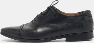 Ferragamo Black Leather Lace Up Oxfords