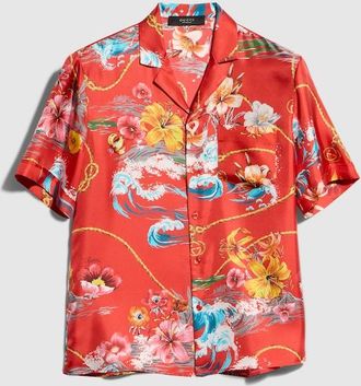 Gucci Printed Silk Twill Bowling Shirt, Size 44, Red, Ready-to-wear