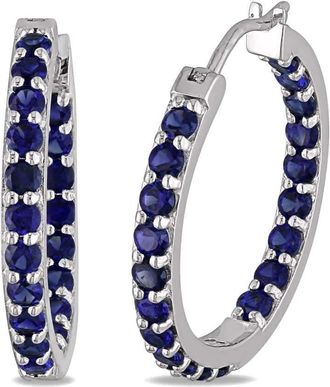 Amour Created Blue Sapphire Inside Outside Hoop Earrings In Sterling Silver