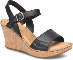 B&oslash;rn Janine Wedge Sandal in Black Leather at Nordstrom Rack, Size 10