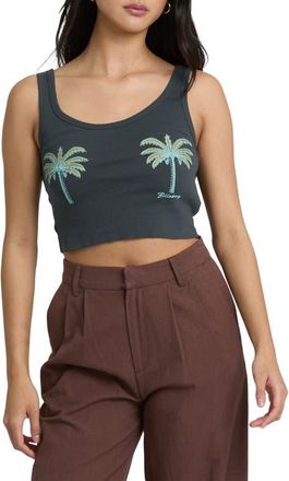 Billabong Vacation Crop Cotton Graphic Tank in Off Black at Nordstrom, Size X-Large