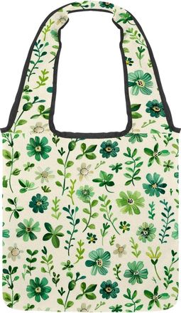 Generic Green Leaves Flowers Reversible Canvas Shoulder Tote - Double-Sided Print, 12oz Cotton, 27cm Drop, Fold-Flat Bag for Travel, Shopping, Street Outings