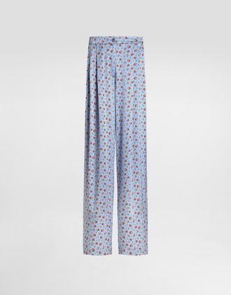 Dolce & Gabbana Small Rose-print Wide Silk Trousers - Woman Pants And Shorts Multicolor 38