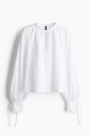 H&M Baumwollbluse mit Bindedetail - Weiss