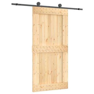 Berkfield Home Sliding Door with Hardware Set 100x210 cm Solid Wood Pine in Light Tan
