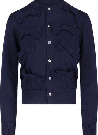 Comme Des Gar&ccedil;ons Navy Bow Detail Button-Down Cropped Sweater