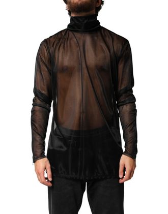 Dolce & Gabbana Black Sheer Long Sleeves Turtleneck Mens Top