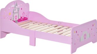 HOMCOM Lettino Per Bambini In Legno Rosa Con Bordi Alti Et&agrave; 3-6 Anni 143x73x60cm - Homcom