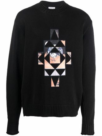 Marcelo Burlon Trui met geometrische patch - Zwart