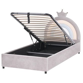 Beliani Cama Infantil Tapizada Moderna De Terciopelo 90 X 200 Cm Con Somier De Listones Espacio De Almacenaje Gris Grisetot
