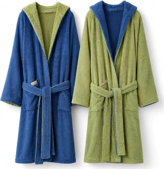 Dmora Albornoz Sekate, 100% Algod&oacute;n Con Capucha Reversible, Color Verde, Degradado &Iacute;ndigo, Azul &Iacute;ndigo