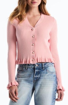 Shelli Segal Ruffle Hem Cardigan in Powder Pink at Nordstrom Rack, Size X-Large