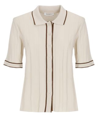 KANGRA Beige Cotton Lurex-Trim Polo Shirt