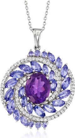 Ross-Simons Amethyst and Tanzanite Pendant Necklace With. White Zircons in Sterling Silver