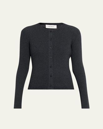 Lisa Yang Abeena Cotton-Cashmere Rib Crewneck Cardigan
