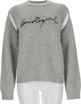 Maison Margiela Relaxed Fit Grey Sweater With Embroidered Script