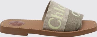 Chlo&eacute; Sandali slide piatti Woody in canvas con logo ricamato e punta squadrata