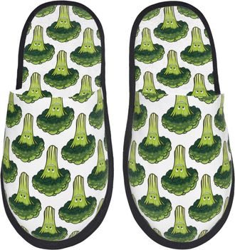 Generic Shoes Cute Broccoli Faux Fur Sliders Soft Slippers For Indoor Bedroom Hotel M