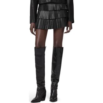 AllSaints Nara Pleated Leather Miniskirt in Black at Nordstrom, Size 2 Us