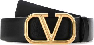 Valentino Garavani Black Leather V Logo Signature Belt