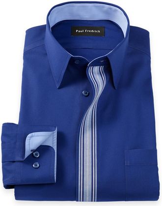 Paul Fredrick Tailored Fit Comfort Stretch Non-iron Solid Dress Shirt With Contrast Trim