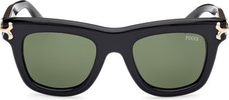 Emilio Pucci 50mm Square Sunglasses54mm Square Sunglasses in Shiny Black /Green at Nordstrom