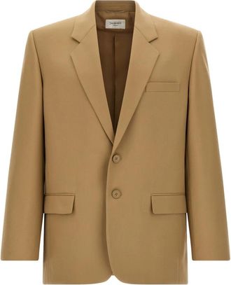Saint Laurent Yves Wool Blazer - Heren - Blazers - Beige - 2XL - Katoen - Jassen