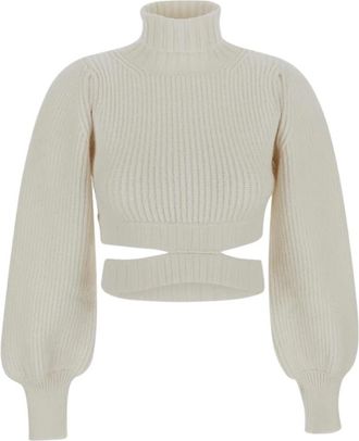 ADĀMO Andrea Adamo Stijlvolle Cropped Trui - Dames - Coltruien - Beige - M - Wol - Truien & Vesten