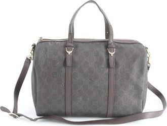 Gucci Brown Leather Coated Canvas Handbag Shoulder Bag Tote Bag (Pre-Owned)