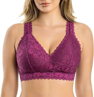 Affinitas Adriana Wire-Free Lace Bralette in Blackberry at Nordstrom, Size 30Ddd