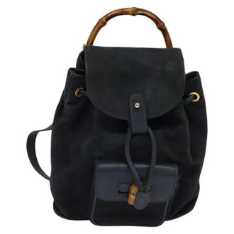 Gucci Gucci Bamboo Daim Navy Suede Backpack Bag (Pre-Owned)