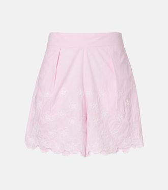 Juliet Dunn Embroidered cotton poplin shorts