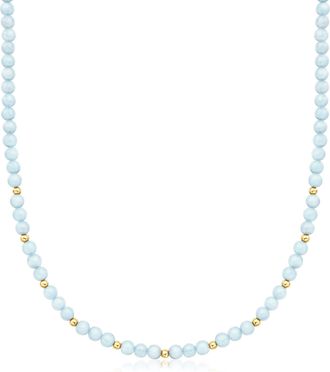 RS Pure by Ross-Simons Aquamarine Bead Necklace With 14kt Yellow Gold