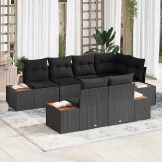 vidaXL Vidaxl - Conjunto De Sof&aacute; De Jard&iacute;n Con Coj&iacute;n 7 Pcs Negro Polirat&aacute;n