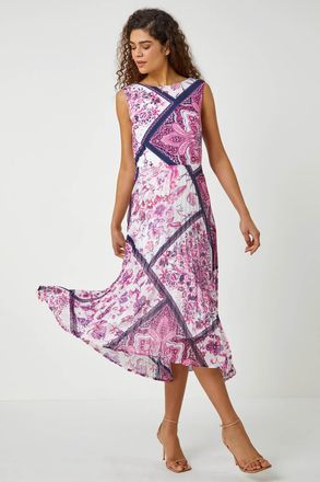 Roman Paisley Scarf Print Pleated Midi Dress