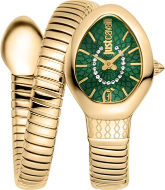 Just Cavalli Eclisse Snake Wraparound Bracelet Watch, 22mm x 33.5mm in Gold/Green at Nordstrom Rack