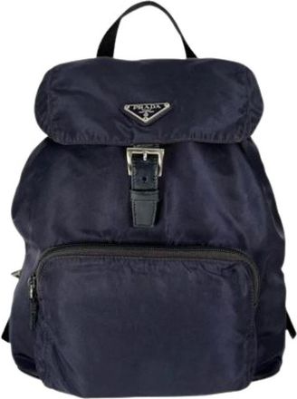 Prada Pre-owned Vintage Nylon Backpack - Dames - Vintage Rugzakken - Blauw - ONE Size - Nylon - Vintage