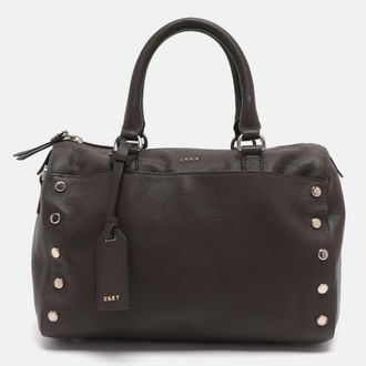 DKNY Dkny Studded Grey Leather Boston Bag