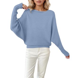 Generic Batwing Sleeve Jumpers for Women Boat Neck Off Shoulder Dolman Knitted Sweaters Ladies Pullovers Tops