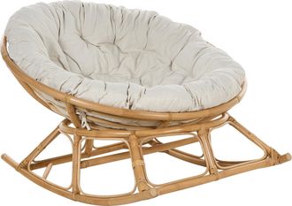 Beliani Beliani - Silla Mecedora Boho Rat&aacute;n Beige Claro Cojines Tela Algod&oacute;n Resistencia Media Interior Natural Orvieto