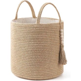 OEM Cesto De Almacenamiento - Cuerda De Yute Natural - Forro Interior De Tela - Para Ropa Sucia O Decoraci&oacute;n Interior - 25 X 25 Cm - 1 Unidad