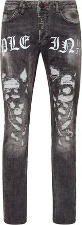 Philipp Plein logo-print straight-leg jeans - men - Spandex/Elastane/Polyester/Cotton/Cotton/Polyester - 30 - Grey