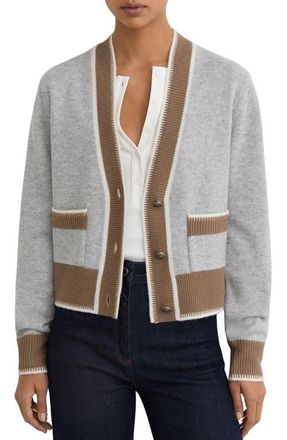 Reiss Louisa Tipped Wool & Cashmere Cardigan in Grey/Neutral at Nordstrom, Size Small