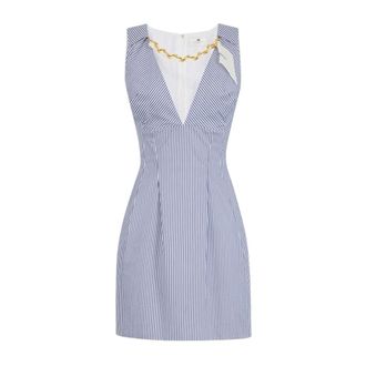 Elisabetta Franchi Mini Dress with Jewel Foulard Scarf - female - Elisabetta Franchi - Short Dresses - Blue - S - Dresses