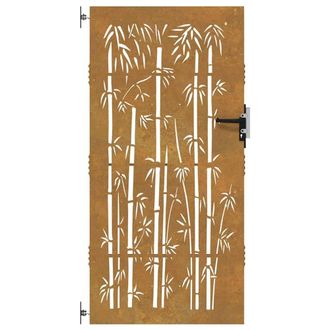Berkfield Home Garden Gate 85x200 cm Corten Steel Bamboo Design in Brown