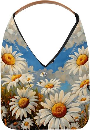 Generic Butterflies Daisies Flower (2) Reusable Lightweight Grocery Bags - Foldable Into Compact Pouch, Washable & Sturdy, Multipurpose for Shopping and Trave