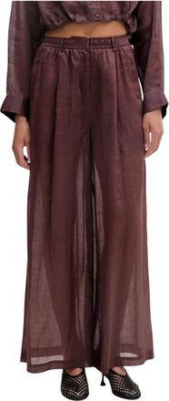 Isabelle Blanche Wijde broek - Dames - Wijde Broeken - Bruin - XS - Linnen - Broeken