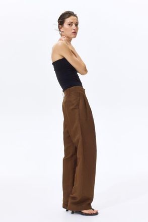 H&M Tapered Linen-blend Trousers in Brown at Nordstrom, Size 16