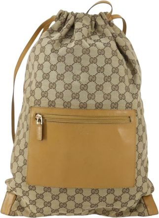 Gucci Drawstring Backpack Gg Canvas Beige Canvas Backpack Bag (Pre-Owned)
